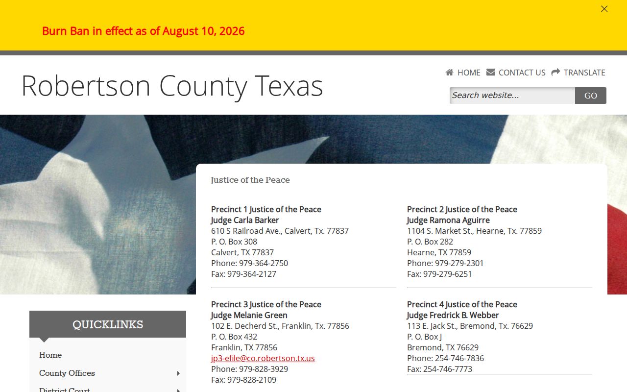 Four Robertson County justice courts and traffic record routes