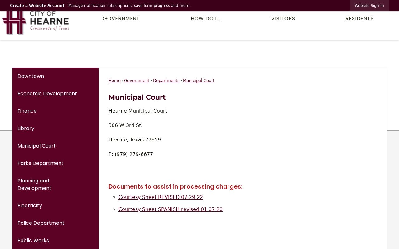 Hearne Municipal Court contact and payment page