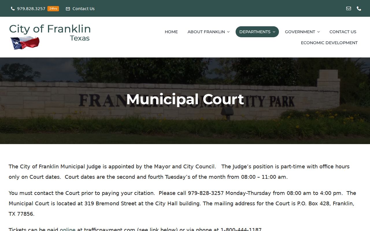 Franklin Municipal Court dates and City Hall contact information