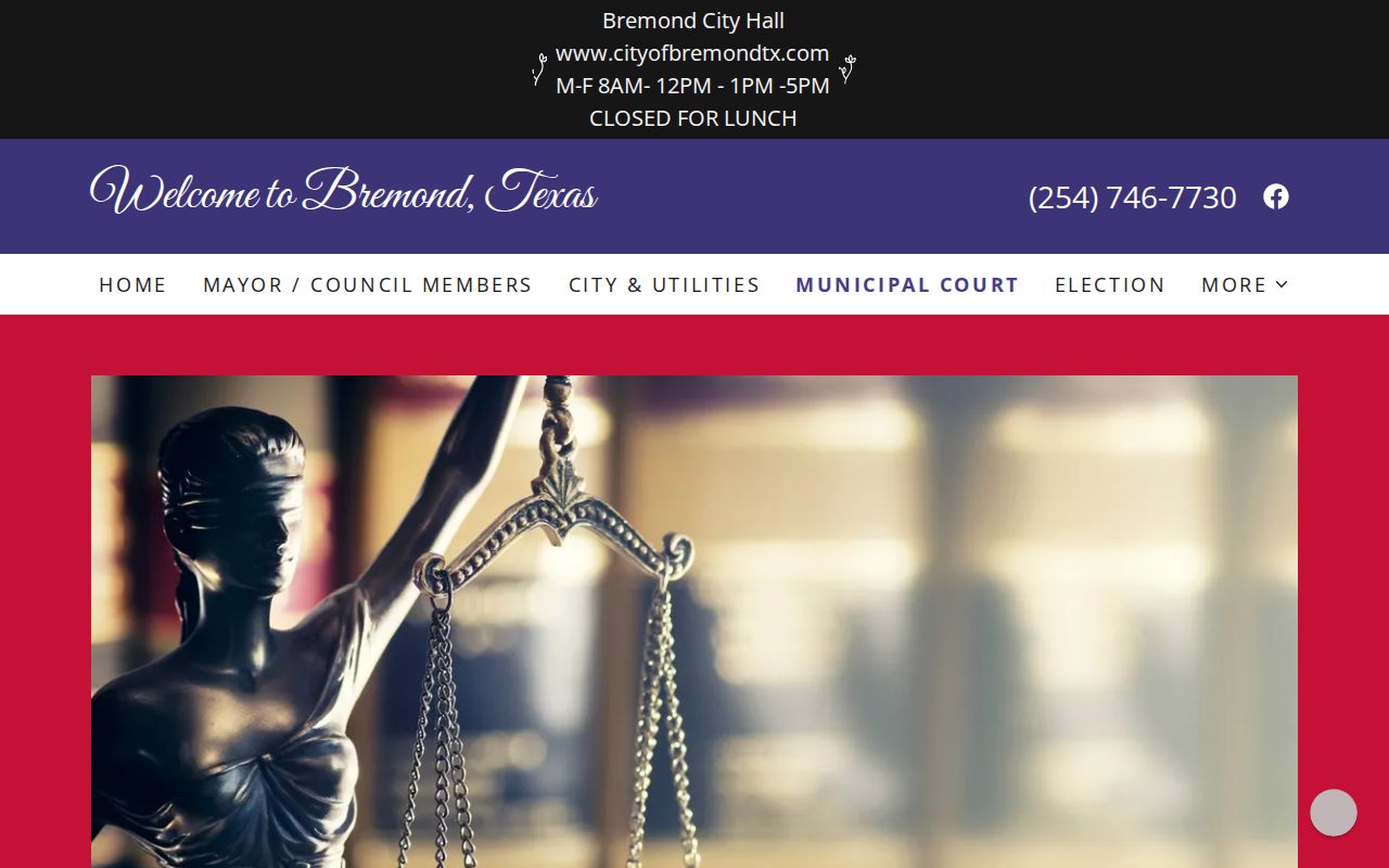 Bremond City Hall municipal court payment and plea page