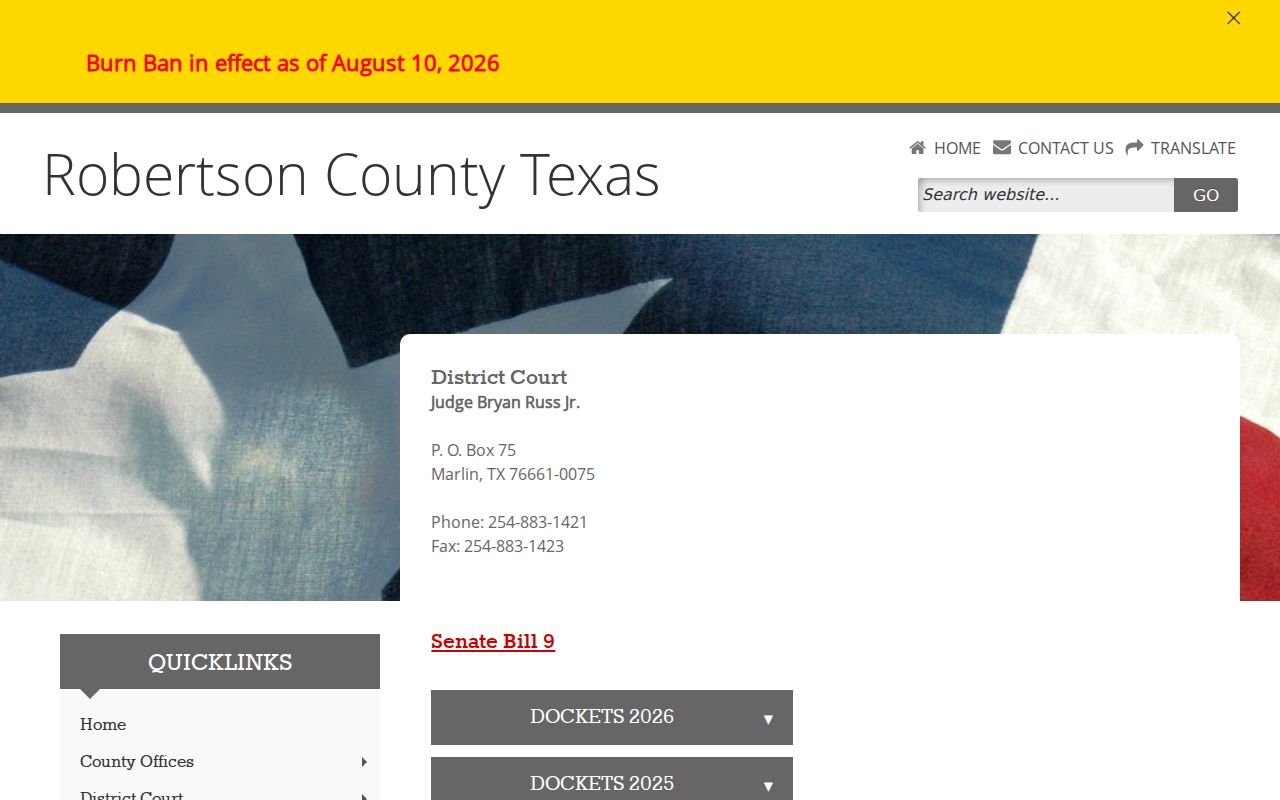 Robertson County court calendar and 82nd District docket accordion