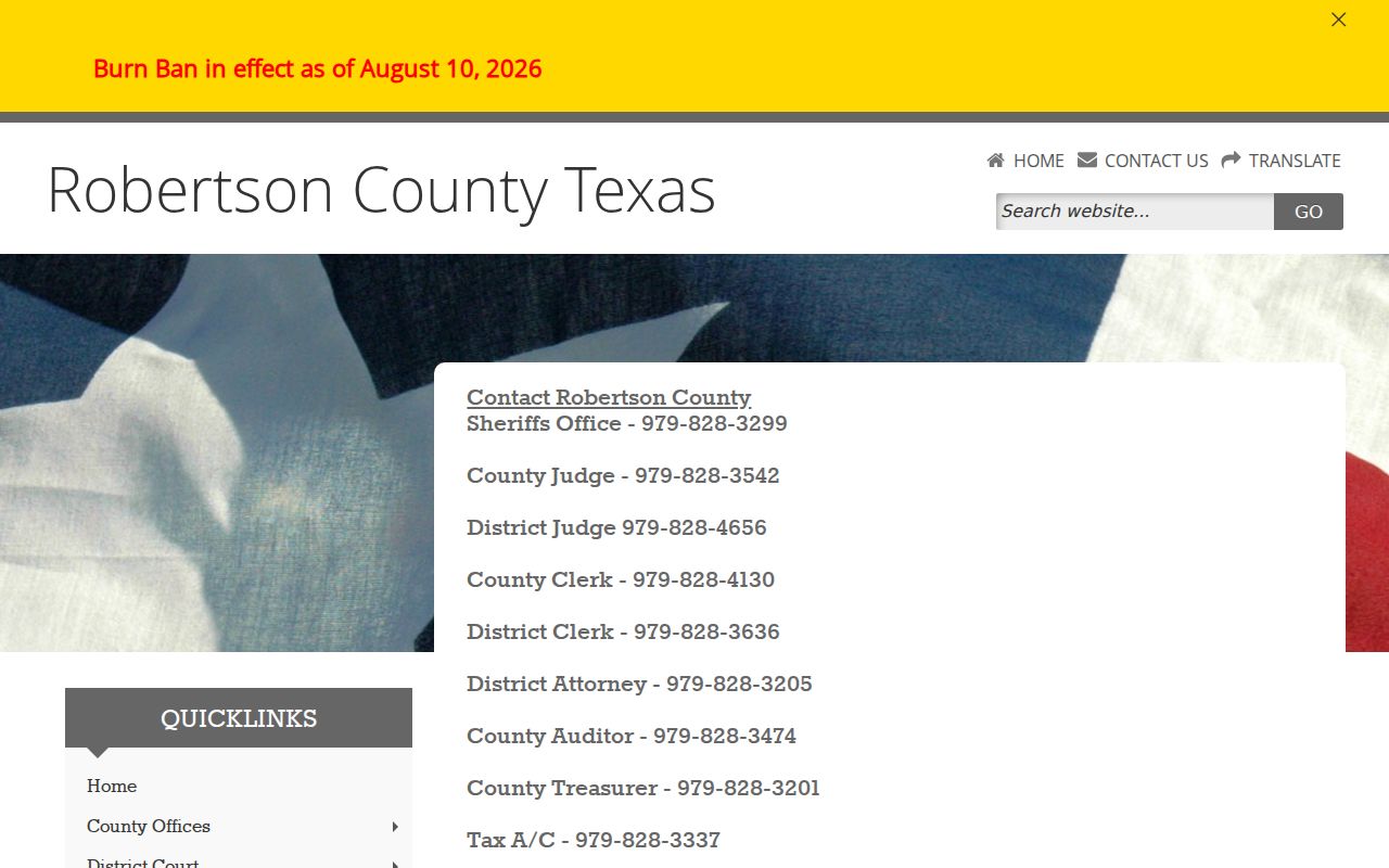 Robertson County courthouse address and office contact directory